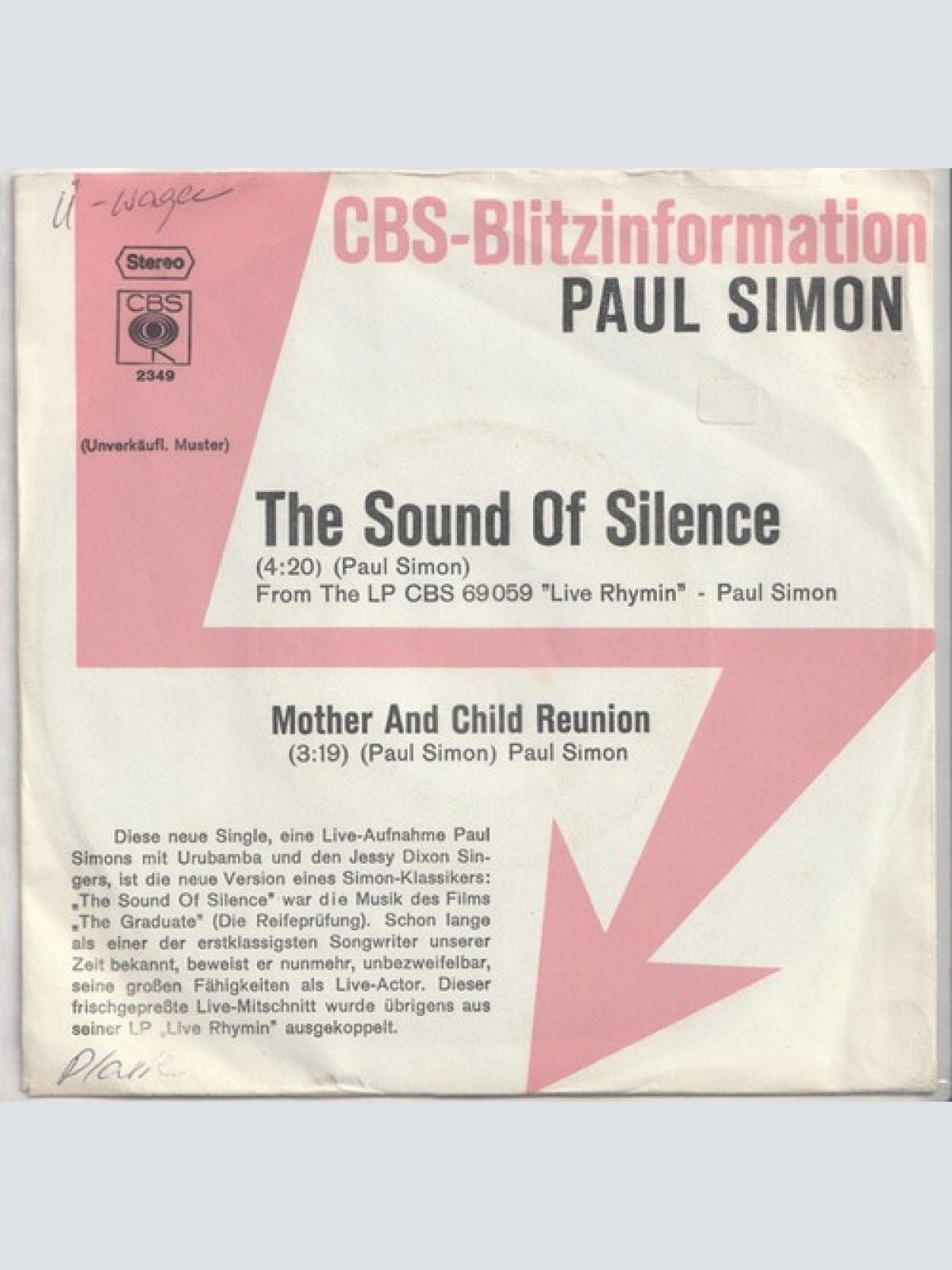 7", Single, Promo Paul Simon - The Sound Of Silence