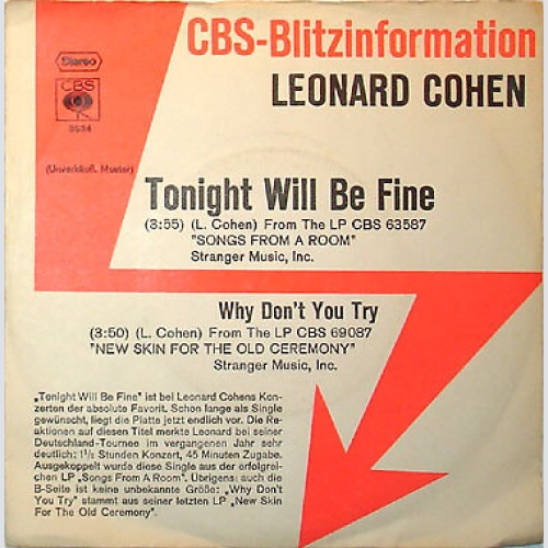 7", Promo Leonard Cohen - Tonight Will Be Fine / Why Don't You Try