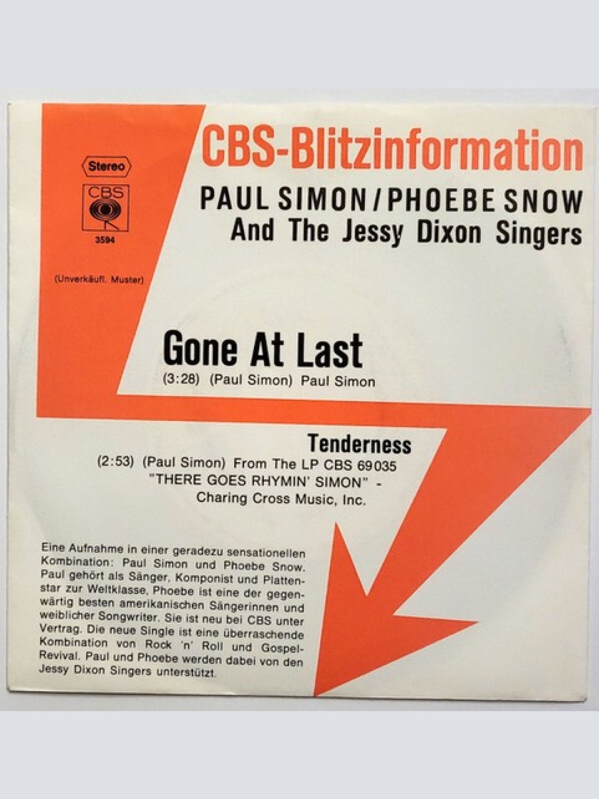 7", Single, Promo Paul Simon / Phoebe Snow And The Jessy Dixon Singers - Gone...