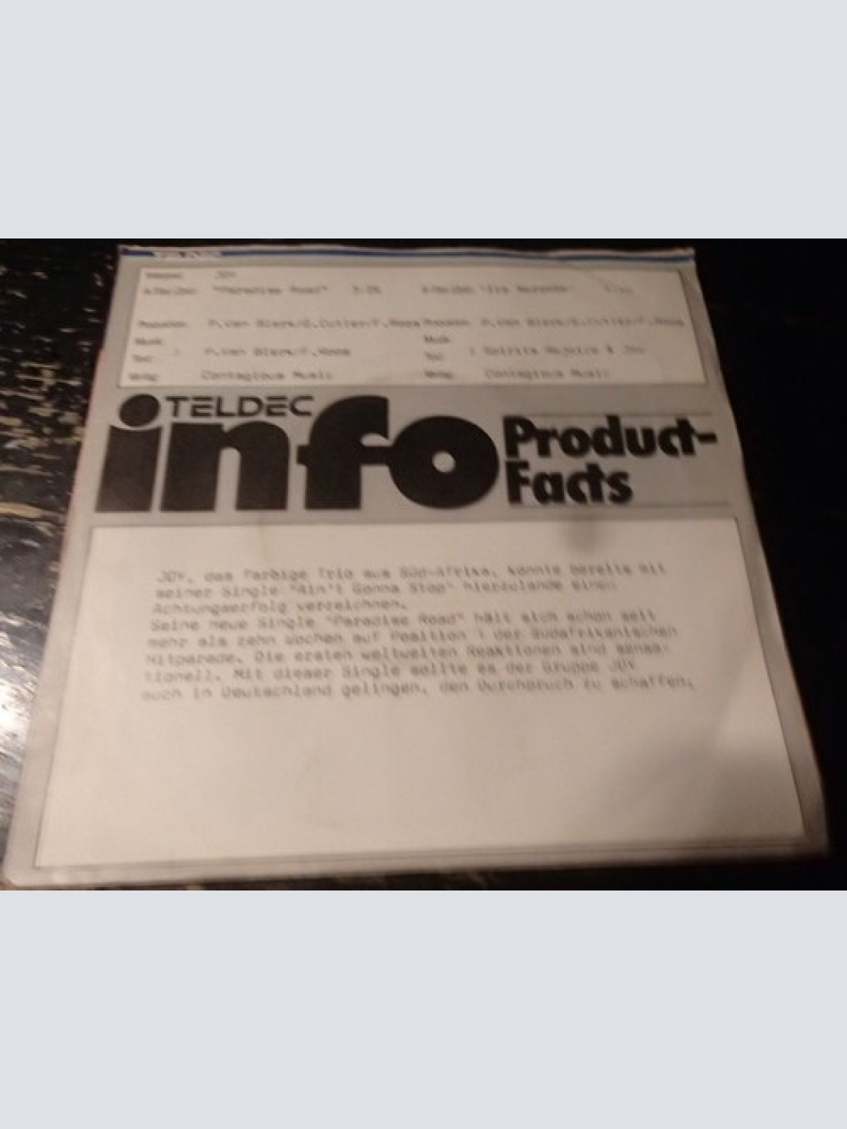 7", Single, Promo Joy (32) - Paradise Road