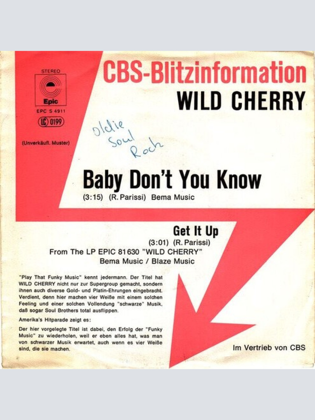 7", Single, Promo Wild Cherry - Baby Don't You Know