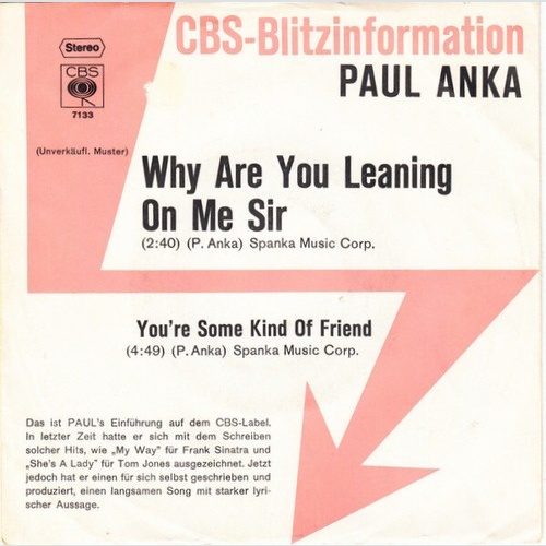 7", Single, Promo Paul Anka - Why Are You Leaning On Me Sir
