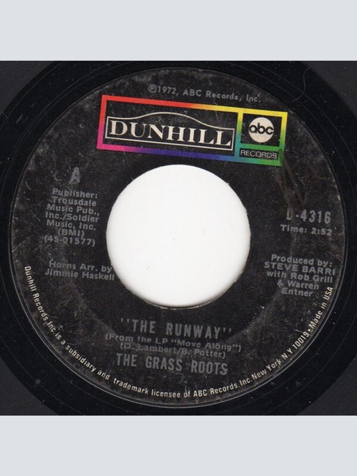 7", Single, Ter The Grass Roots - The Runway / Move Along