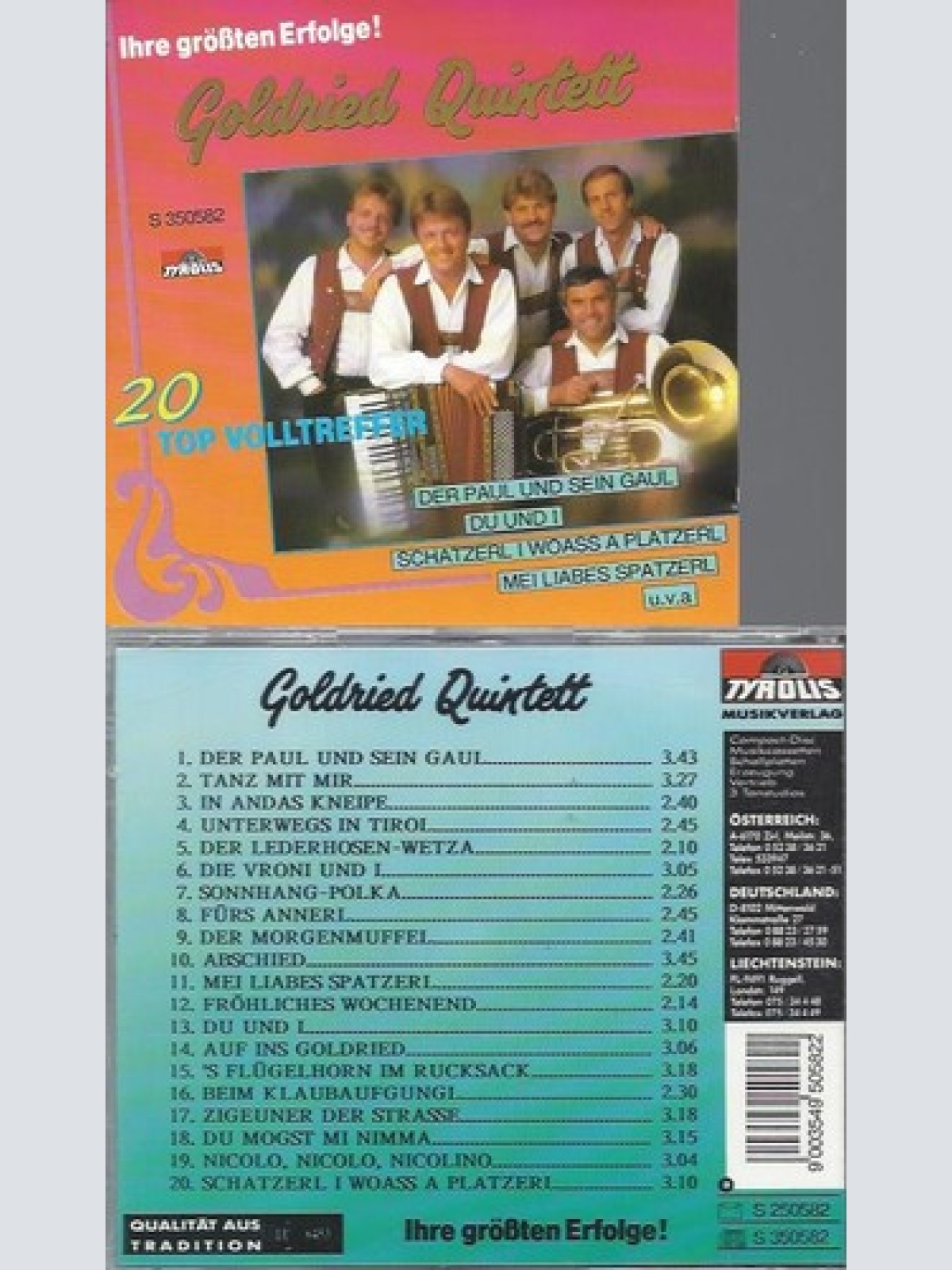 CD  Ihre Grössten Erfolge!/20 Originalaufnahmen //  Goldried Quintett