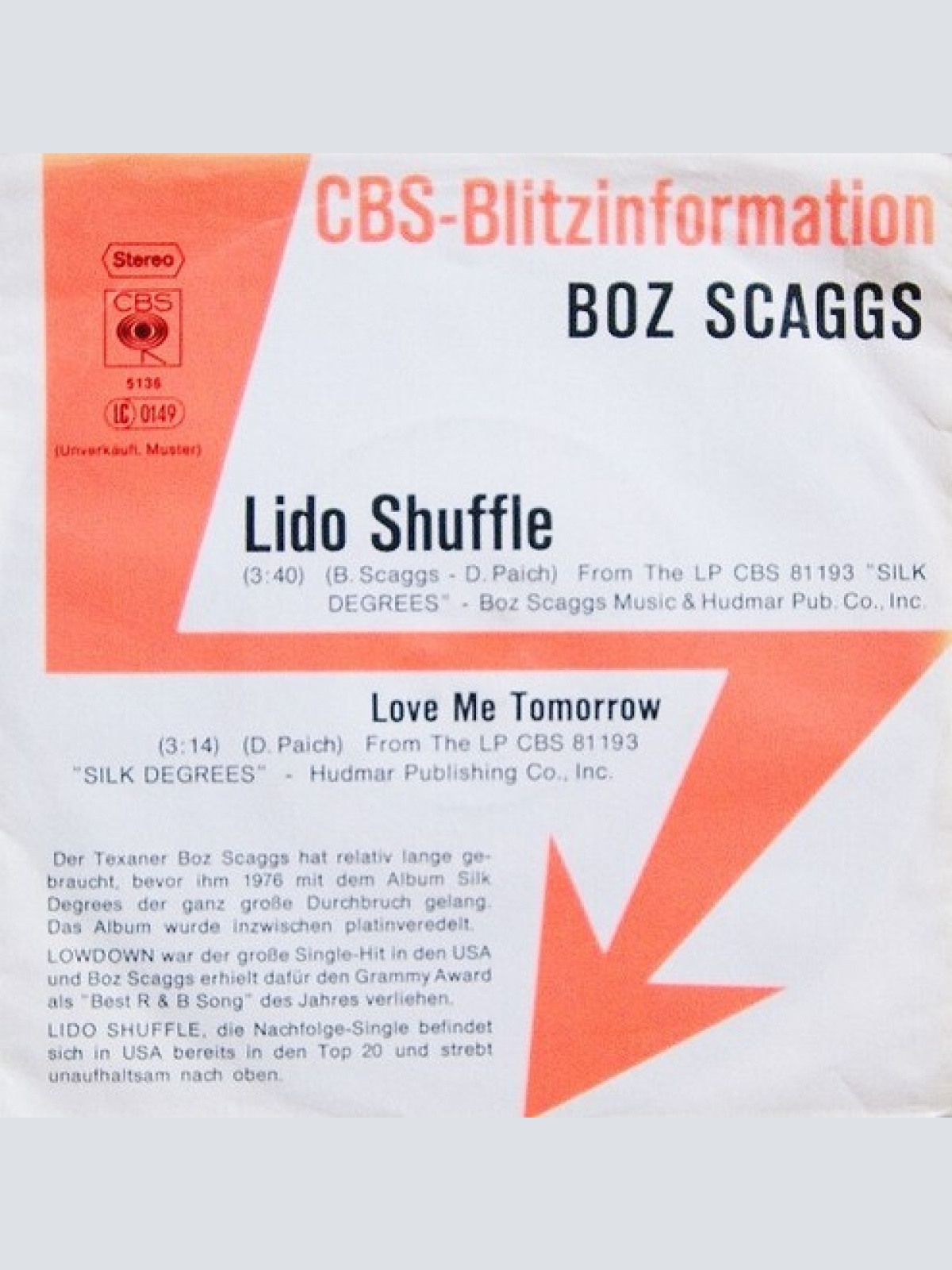 7", Single, Promo Boz Scaggs - Lido Shuffle
