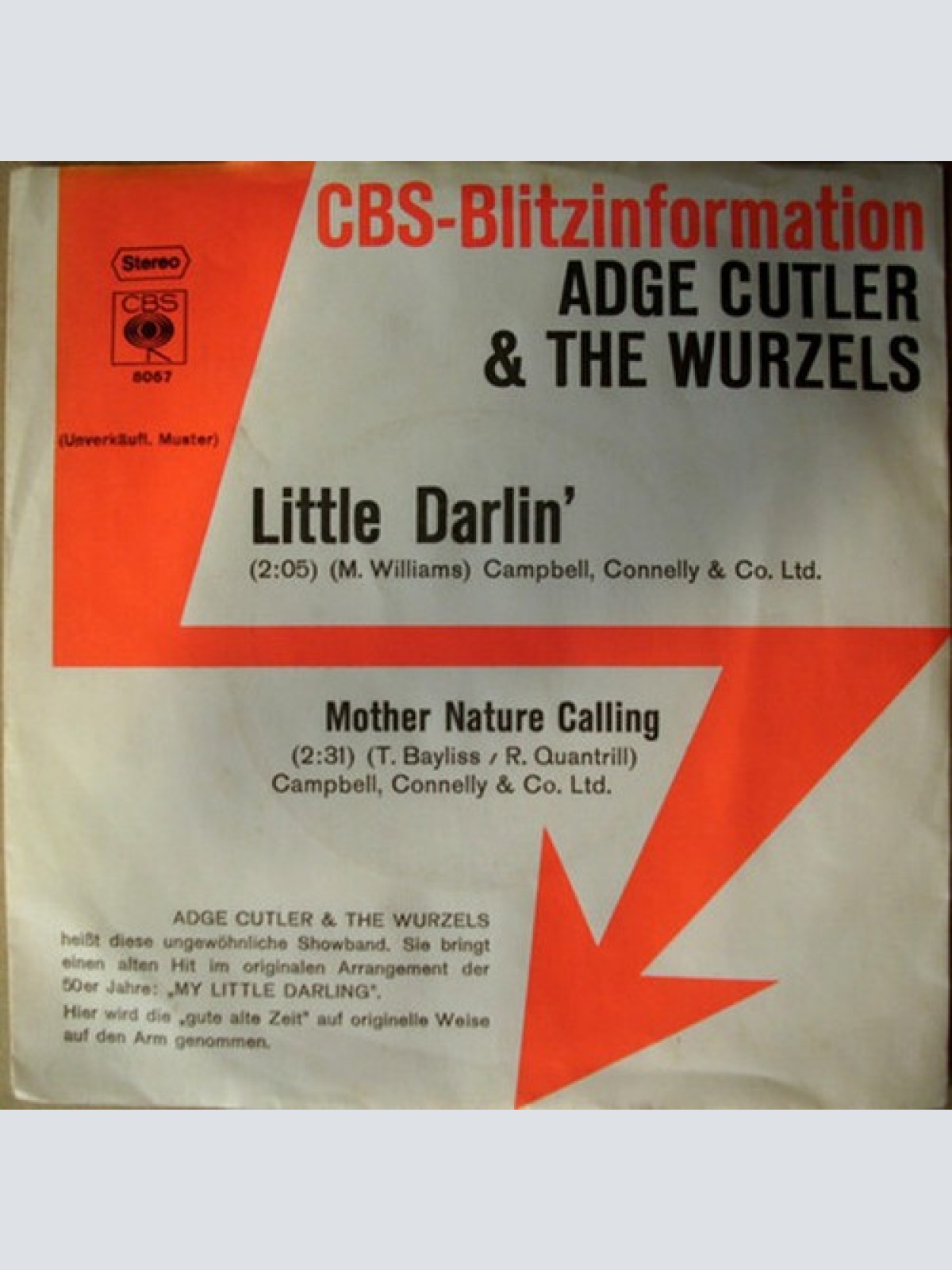 7", Single, Promo Adge Cutler & The Wurzels - Little Darlin'