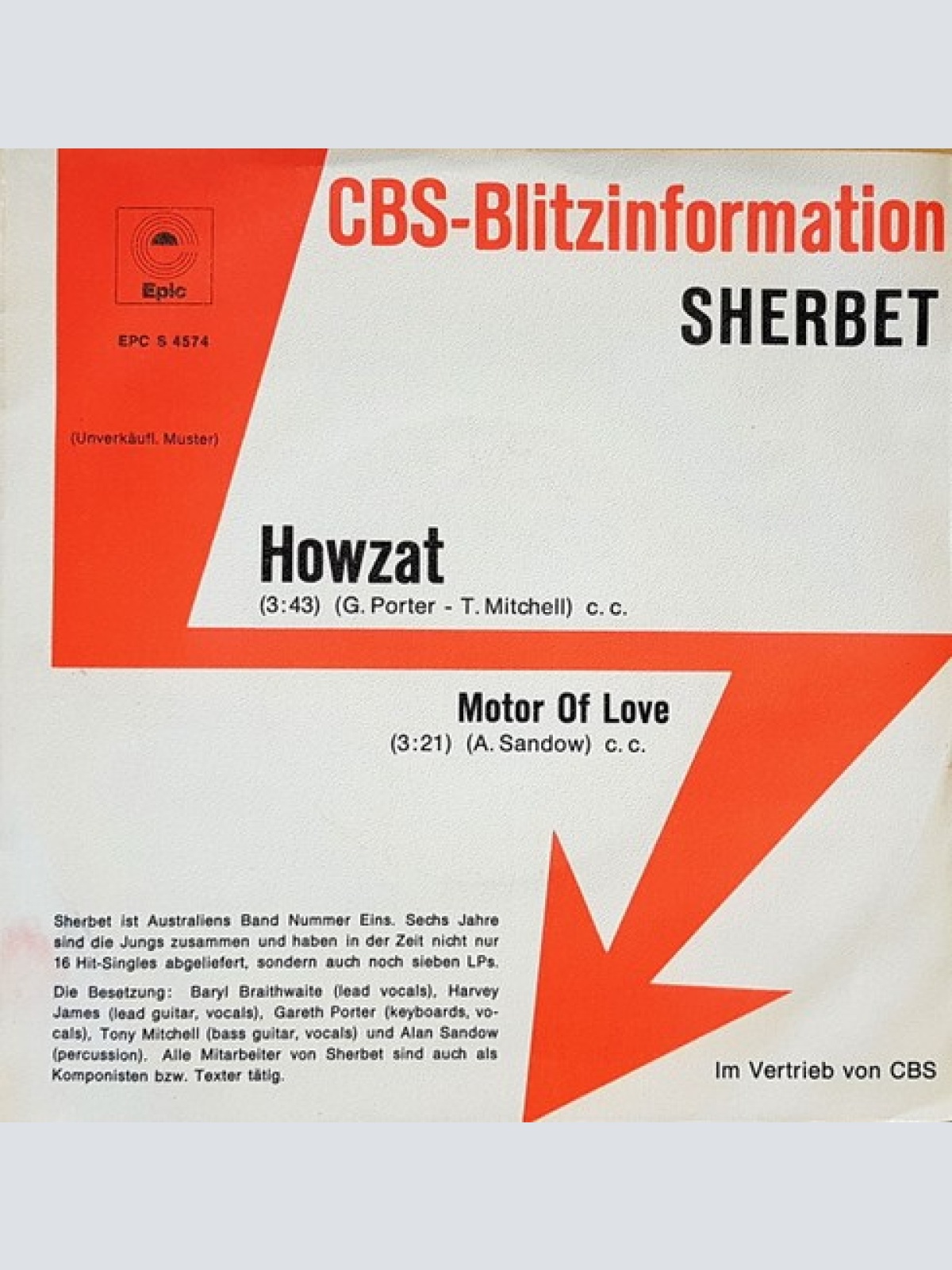 7", Single, Promo Sherbet - Howzat