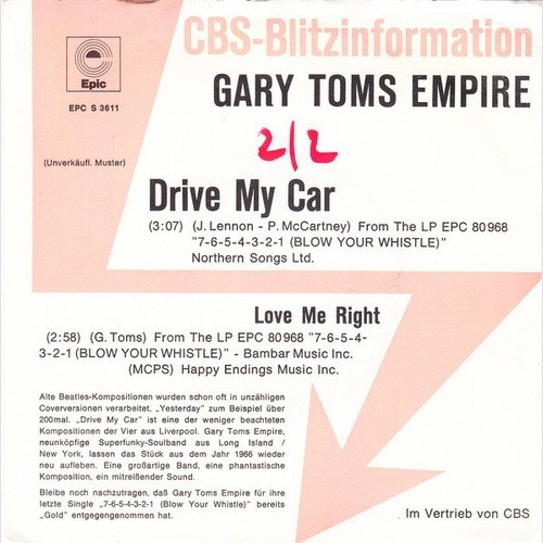 7", Single, Promo Gary Toms Empire - Drive My Car / Love Me Right