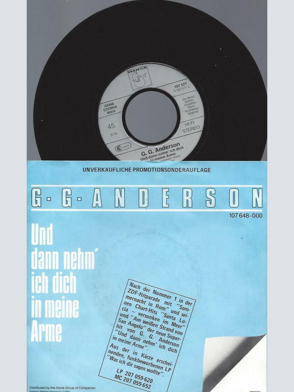 7" G • G • Anderson – Und Dann Nehm' Ich Dich In Meine Arme