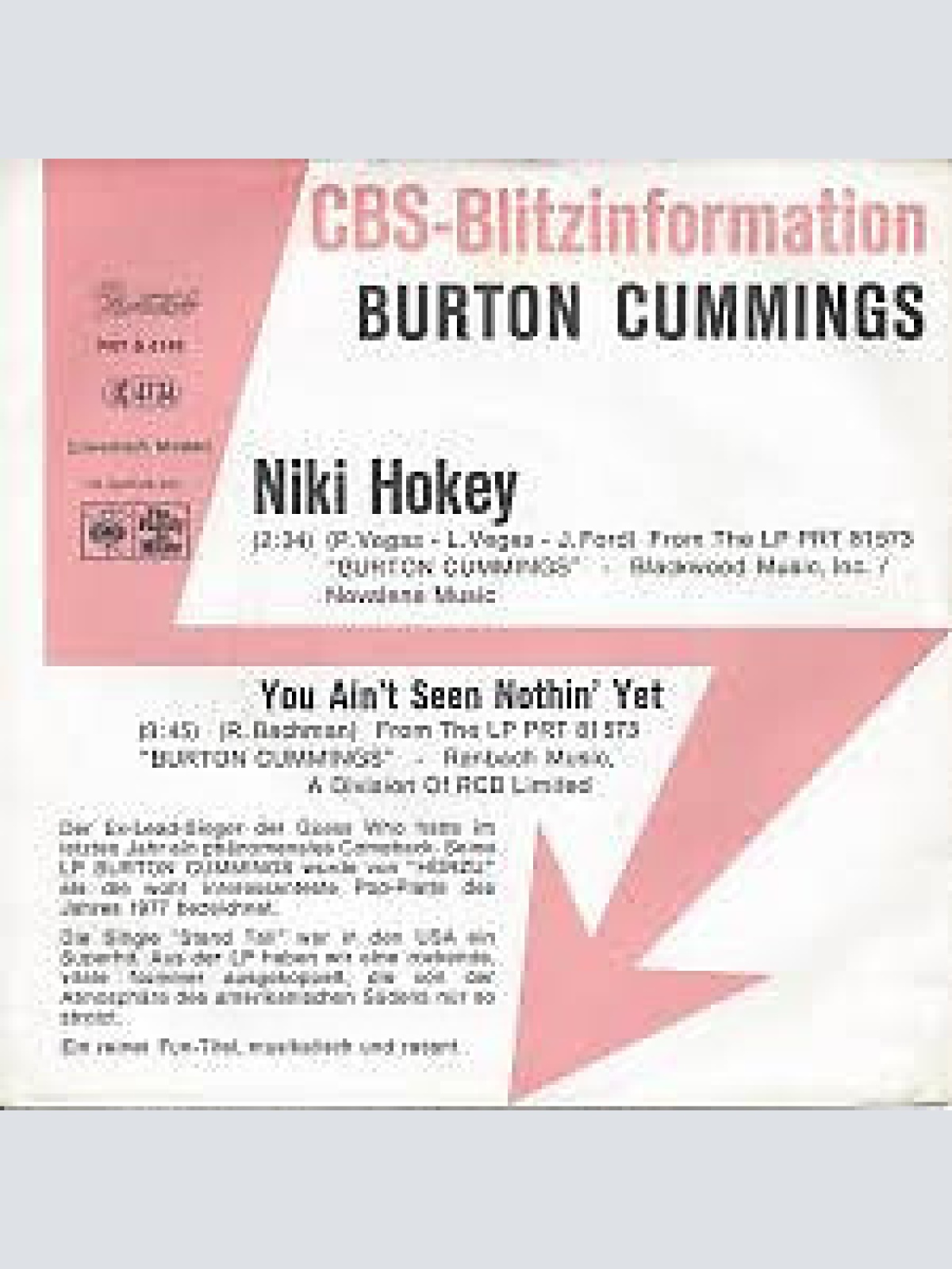 7", Single, Promo Burton Cummings - Niki Hokey