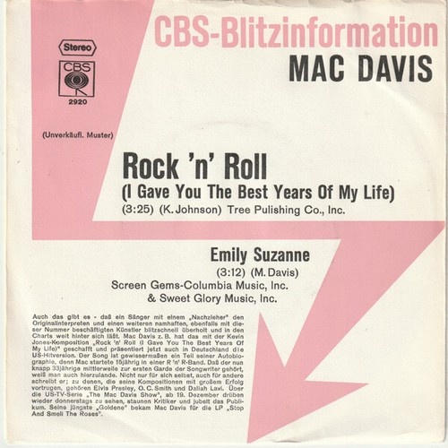 7", Single, Promo Mac Davis - Rock N' Roll (I Gave You The Best Years Of My L...
