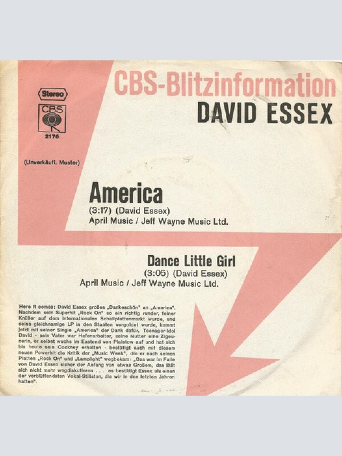 7", Single, Promo David Essex - America