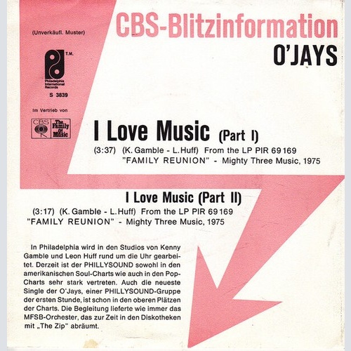 7", Single, Promo The O'Jays - I Love Music