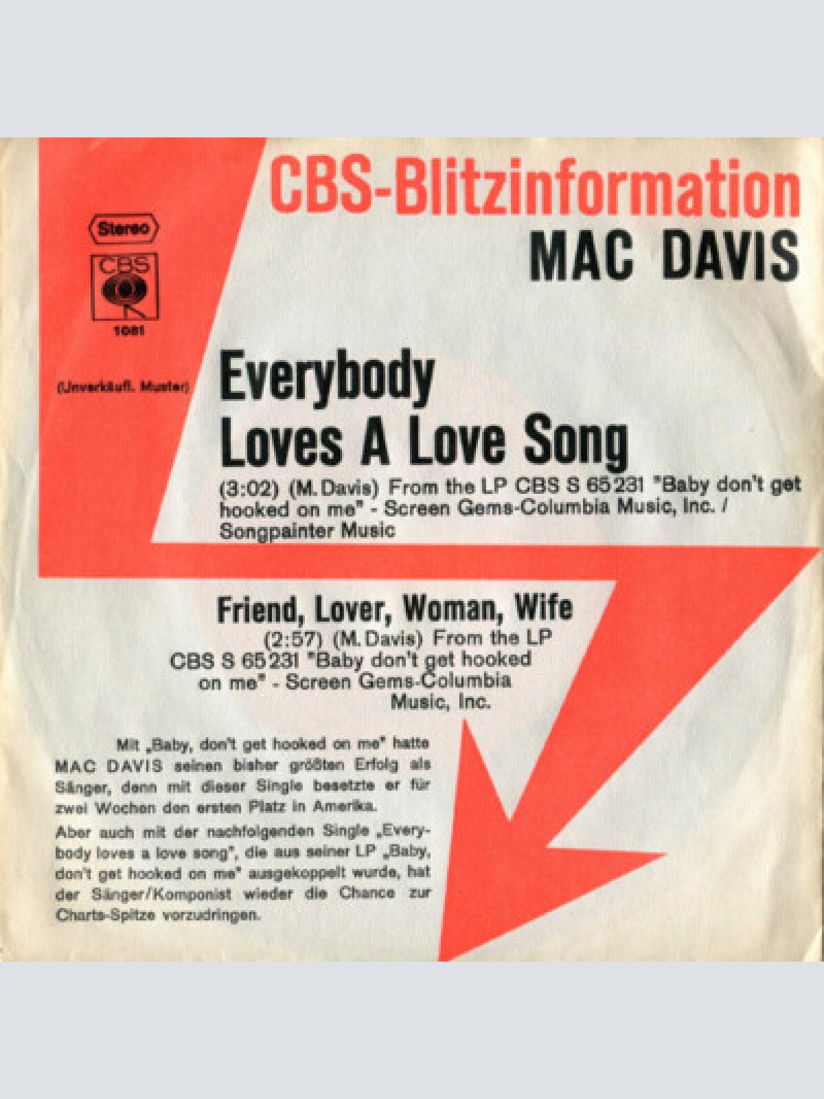 7", Promo Mac Davis - Everybody Loves A Love Song