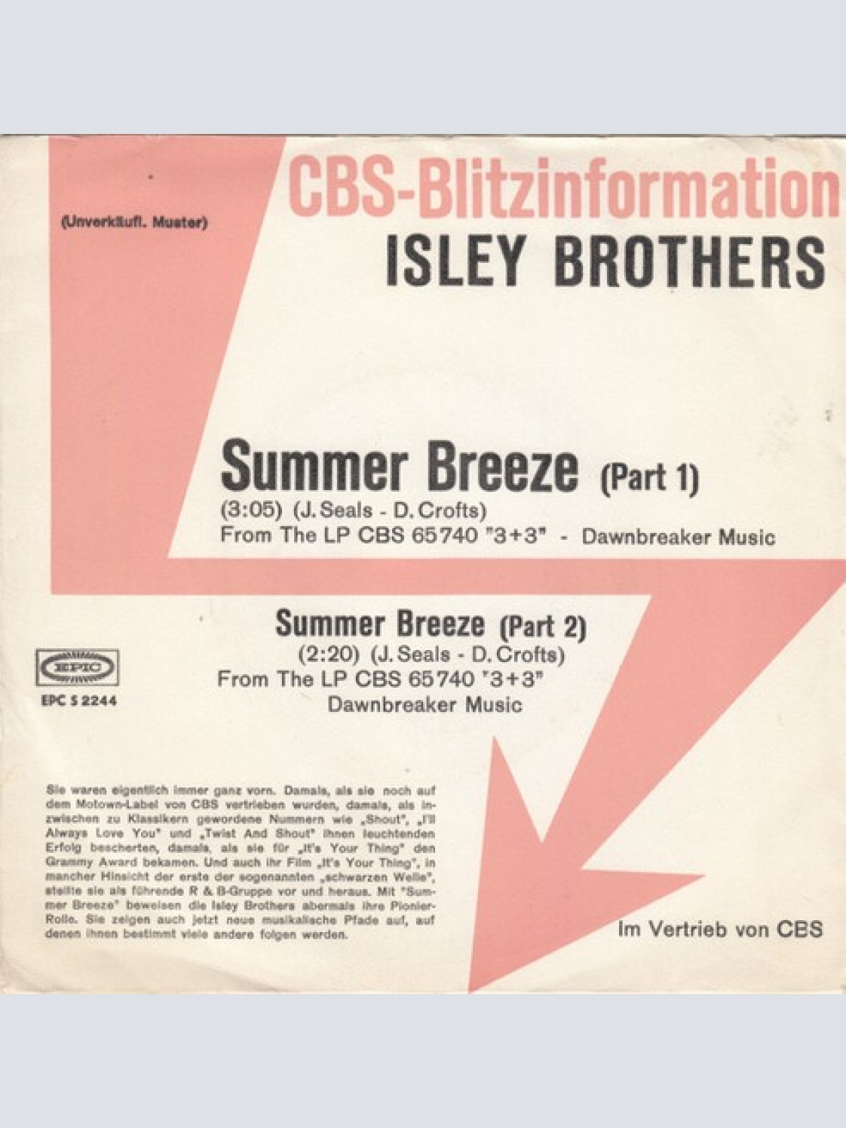 7", Single, Promo Isley Brothers* - Summer Breeze (Part 1 & 2)