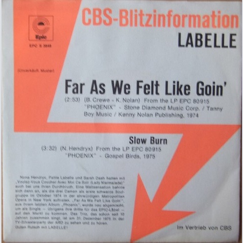 7", Single, Promo LaBelle - Far As We Felt Like Goin'