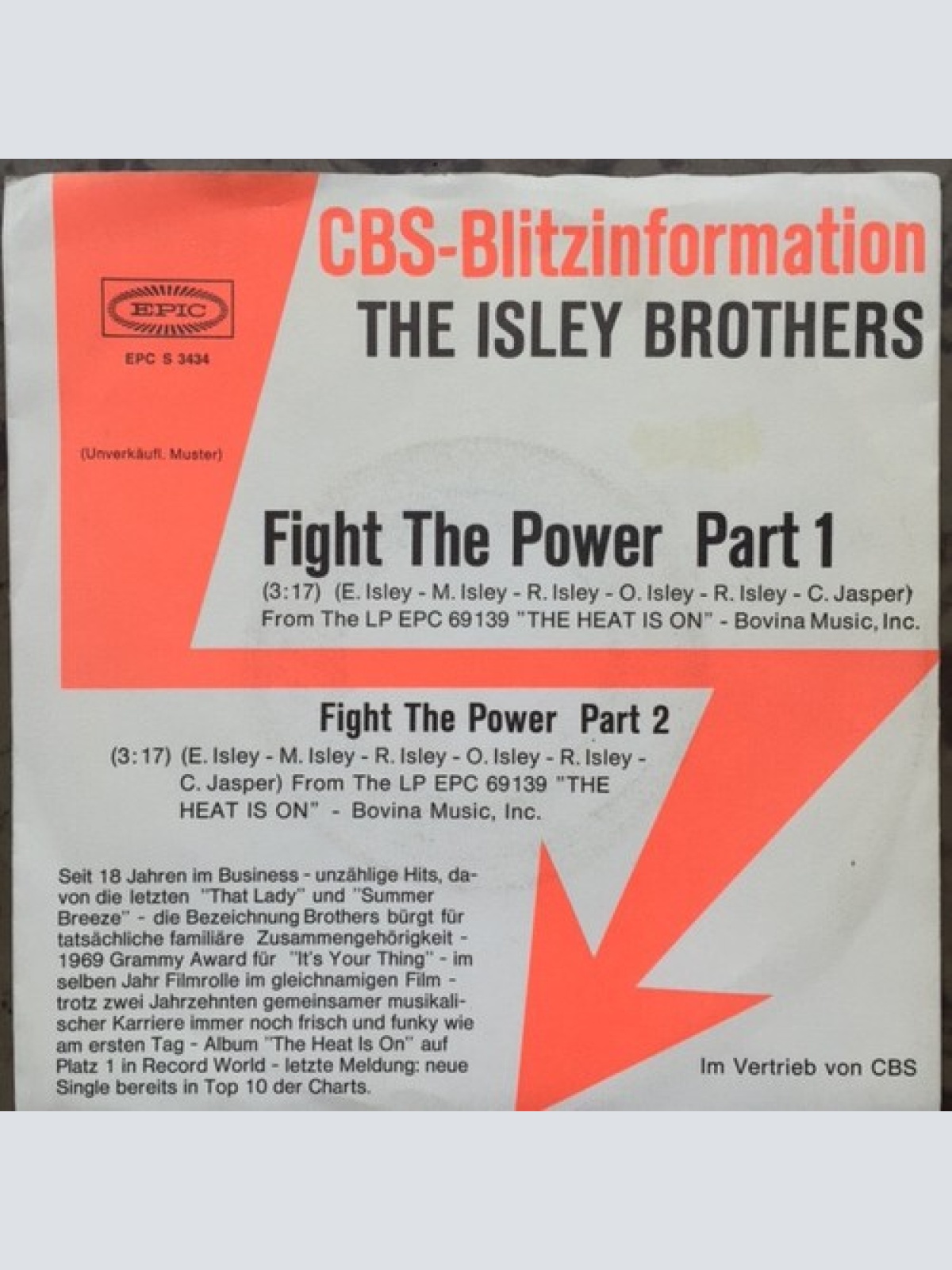 7", Single, Promo The Isley Brothers - Fight The Power Part 1/ Fight The Powe...