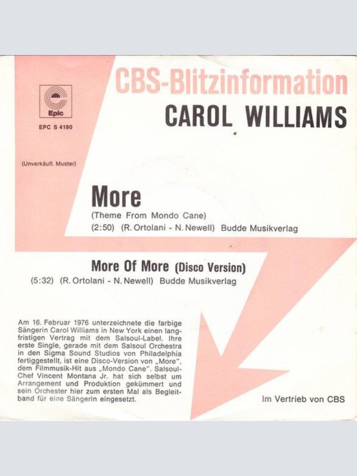7", Single, Promo Carol Williams - More