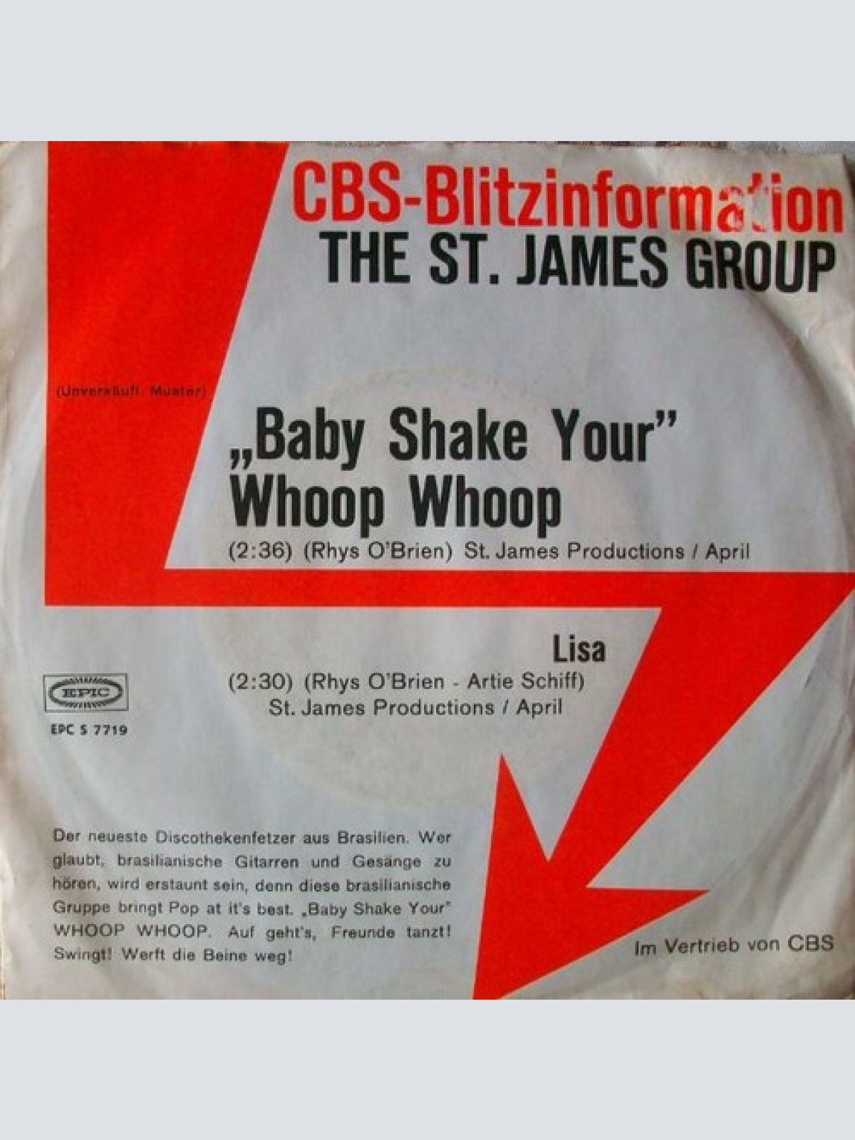 7", Single, Promo The St. James Group - "Baby Shake Your" Whoop Whoop