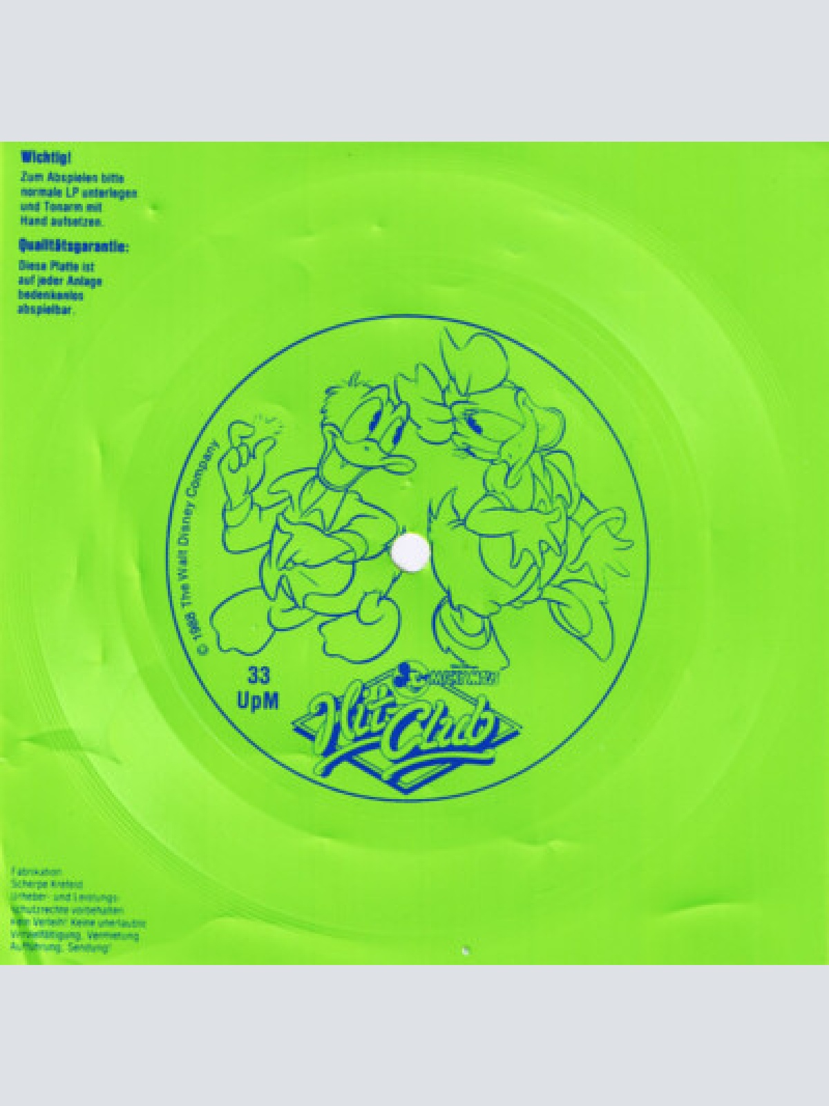 Flexi, 6", S/Sided, Gre Various - Micky Maus Hit-Club