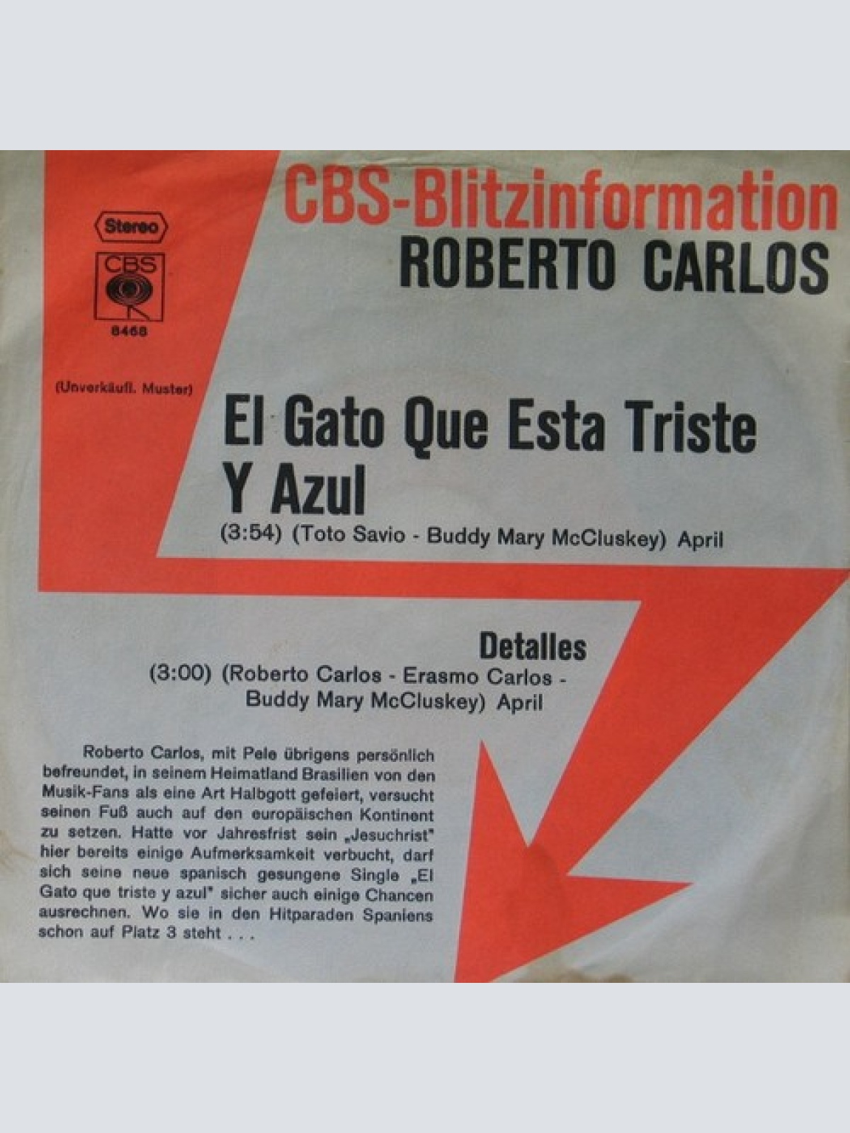 7", Single, Promo Roberto Carlos - El Gato Que Esta Triste Y Azul