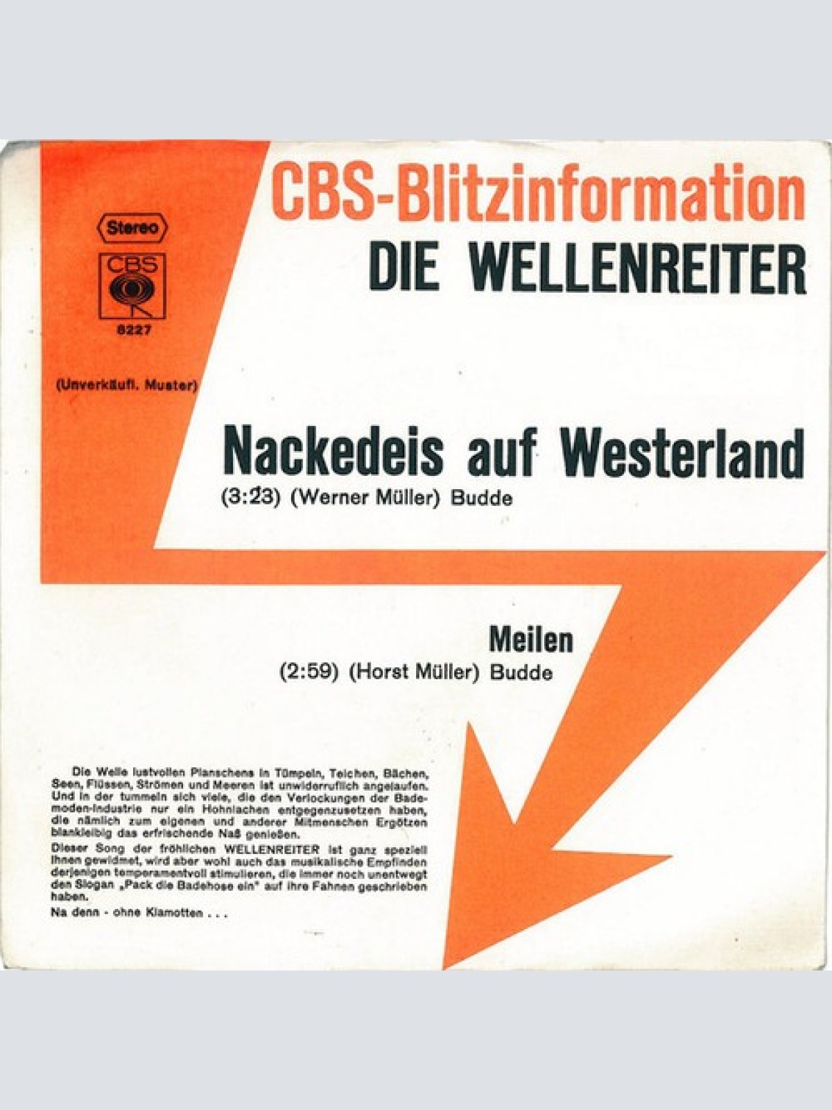 7", Single, Promo Die Wellenreiter - Nackedeis Auf Westerland