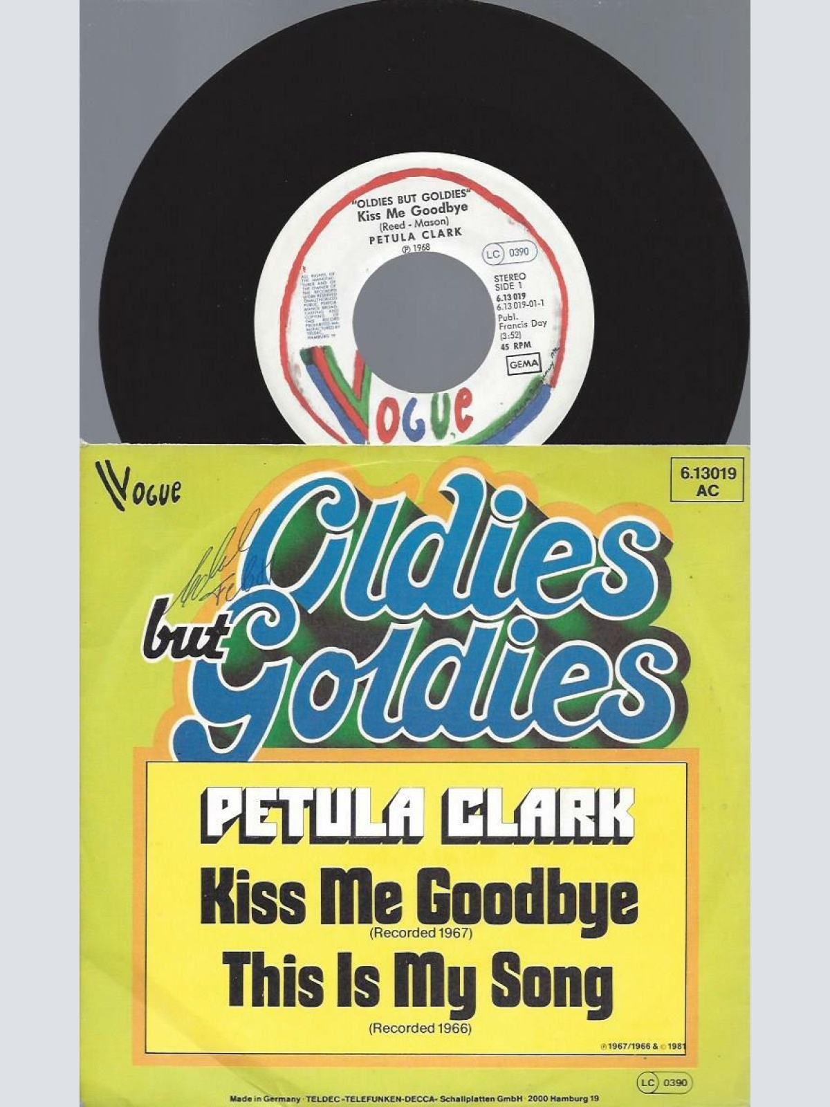 7"    Petula Clark  Kiss Me Goodbye / This Is My Song