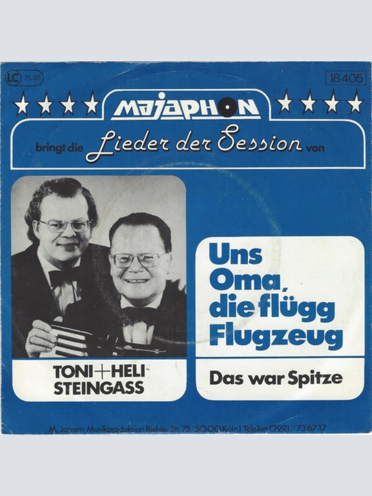 7", Single Toni Und Helmut Steingass - Uns Oma, Die Flügg Flugzeug