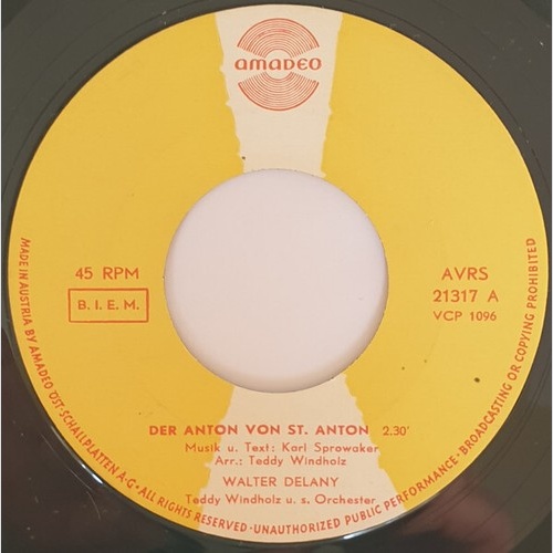 7", Single Walter Delany - Der Anton Von St. Anton