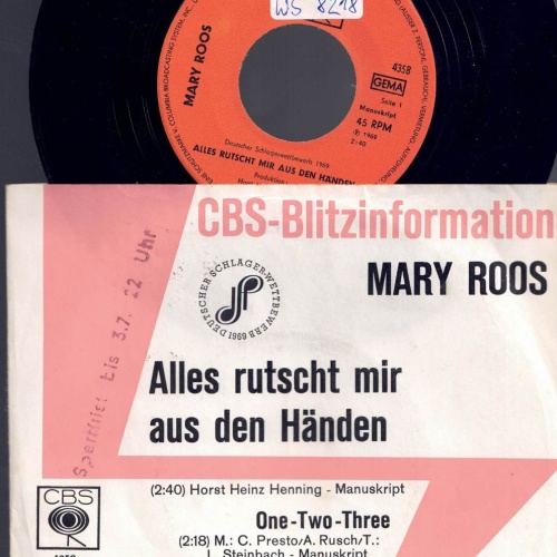 7", Mary Roos Alles rutscht mir aus den Händen     Promo