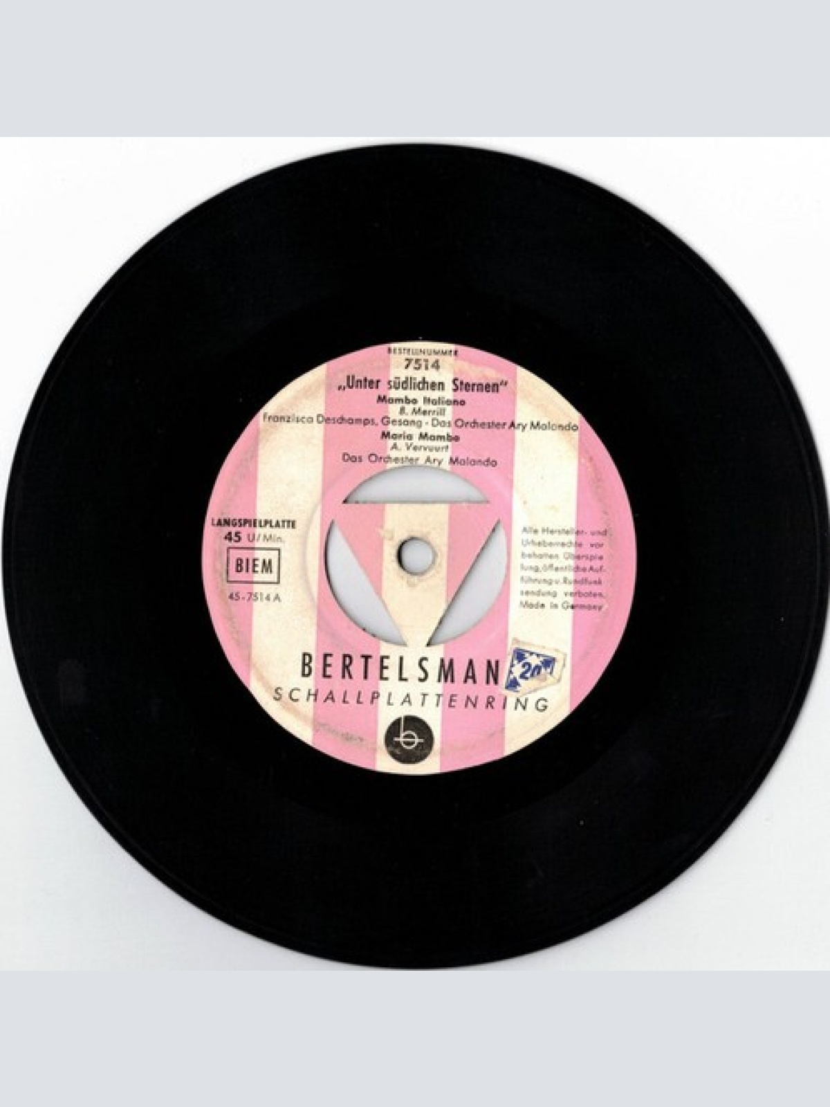 7", EP Malando And His Rumba-Orchestra - Unter Südlichen Sternen