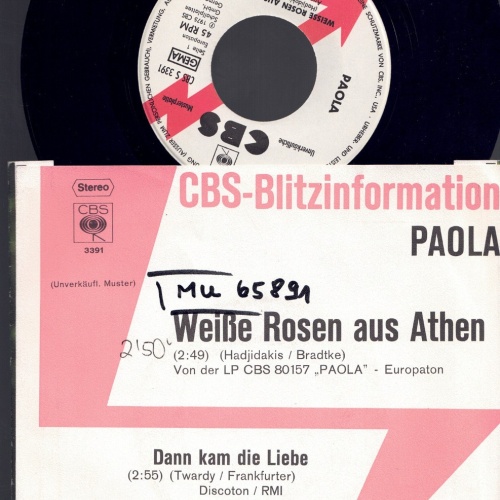 7"  Paola Weiße Rosen aus Athen    Promo