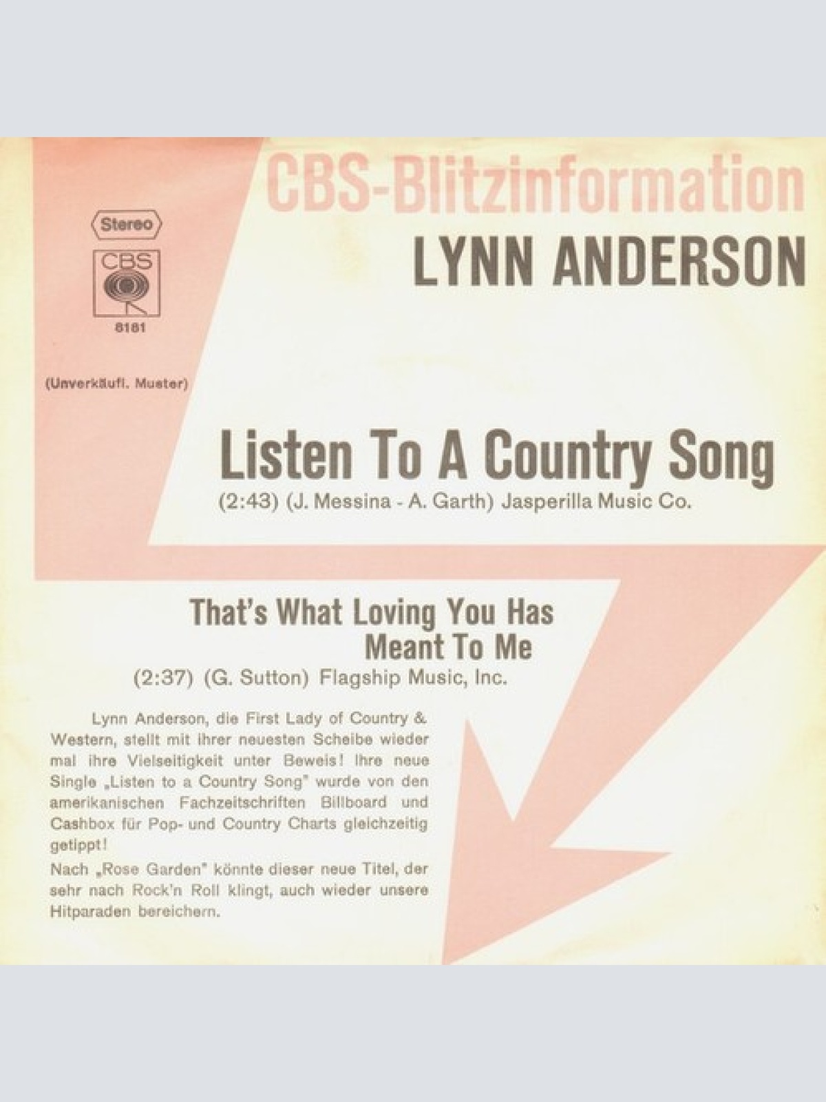 7", Single, Promo Lynn Anderson - Listen To A Country Song
