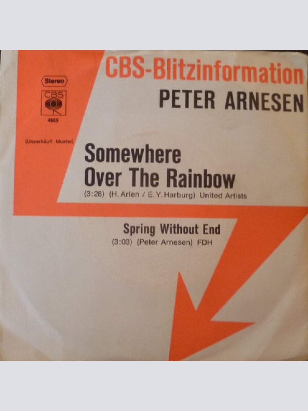 7", Promo Peter Arnesen - Somewhere Over The Rainbow