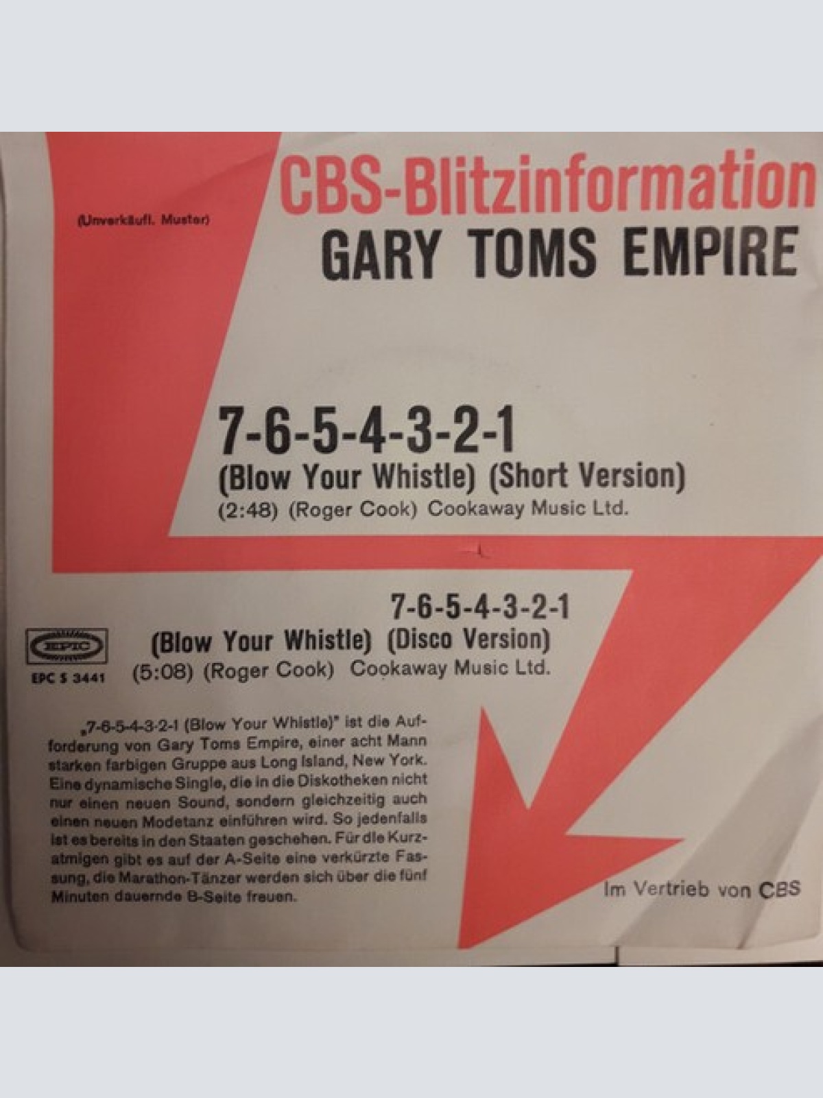7", Promo Gary Toms Empire - 7-6-5-4-3-2-1 (Blow Your Whistle)