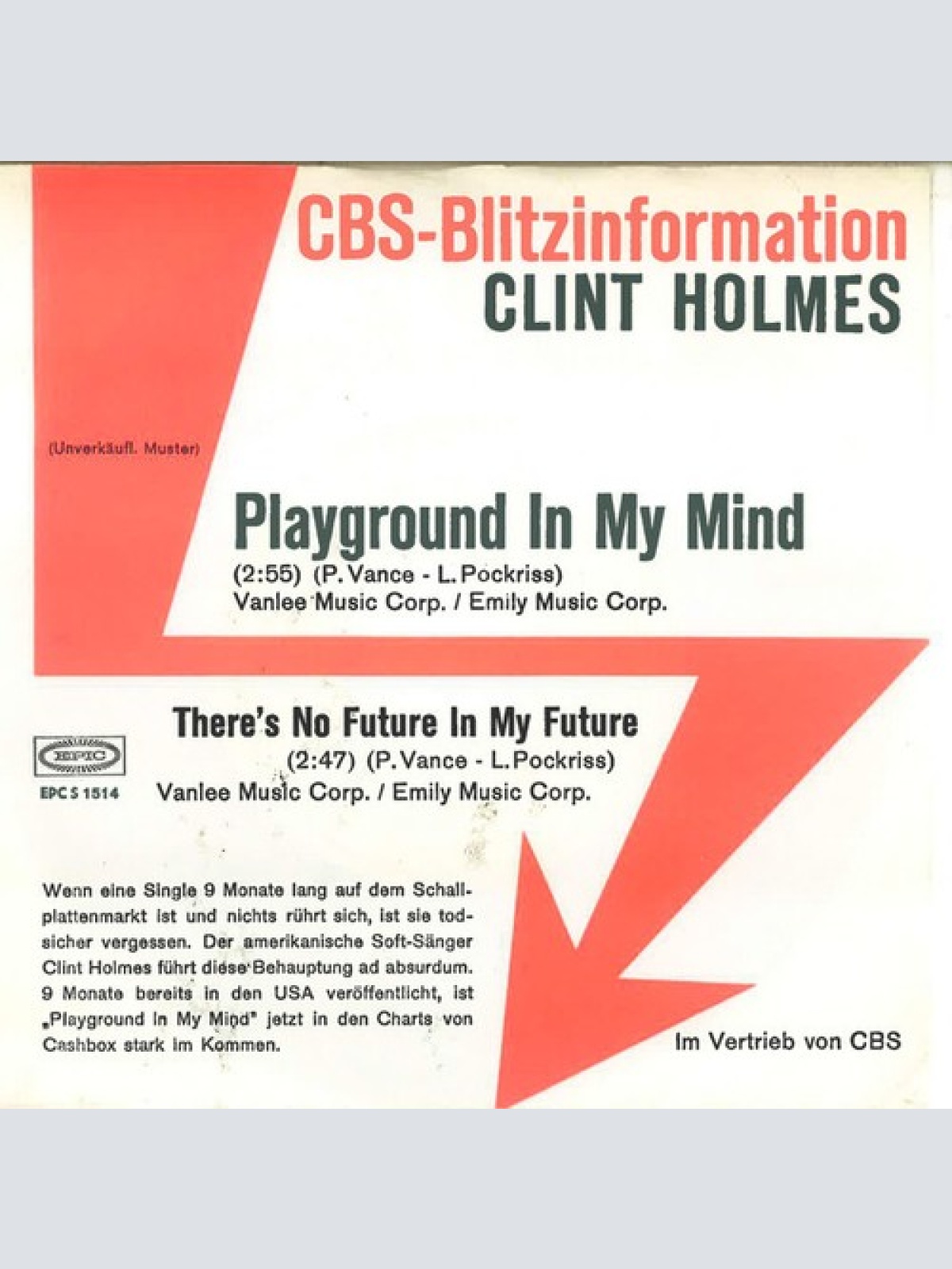 7", Single, Promo Clint Holmes - Playground On My Mind