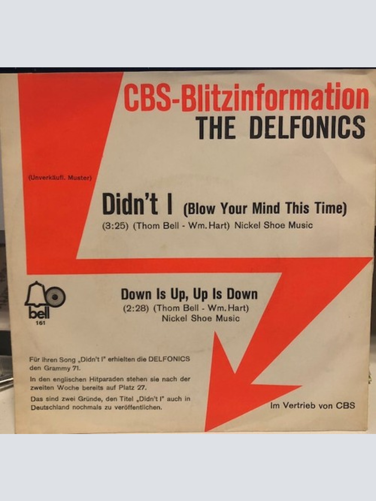 7", Promo The Delfonics - Didn't I (Blow Your Mind This Time) / Down Is Up, U...