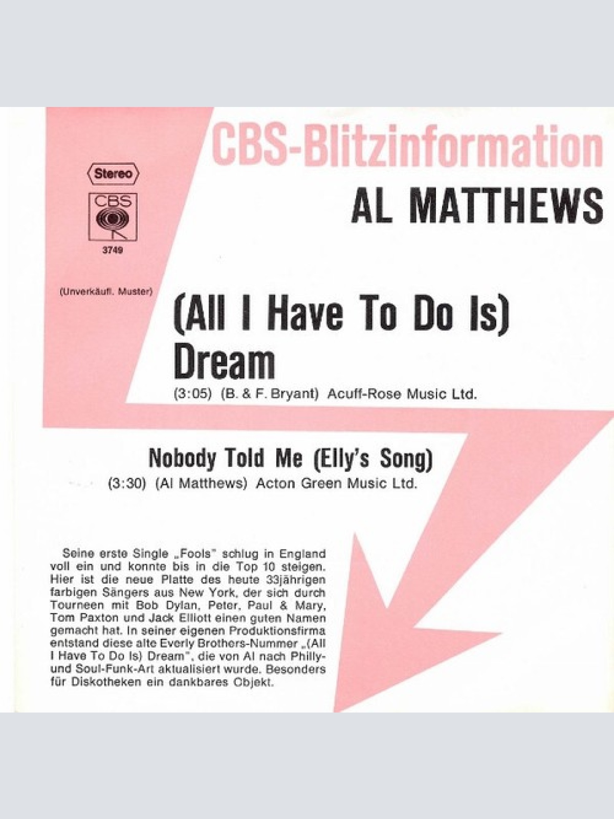 7", Single, Promo Al Matthews - (All I Have To Do Is) Dream