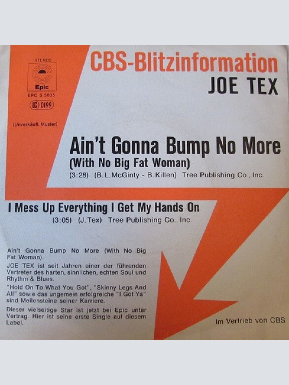 7", Single, Promo Joe Tex - Ain't Gonna Bump No More (With No Big Fat Woman)