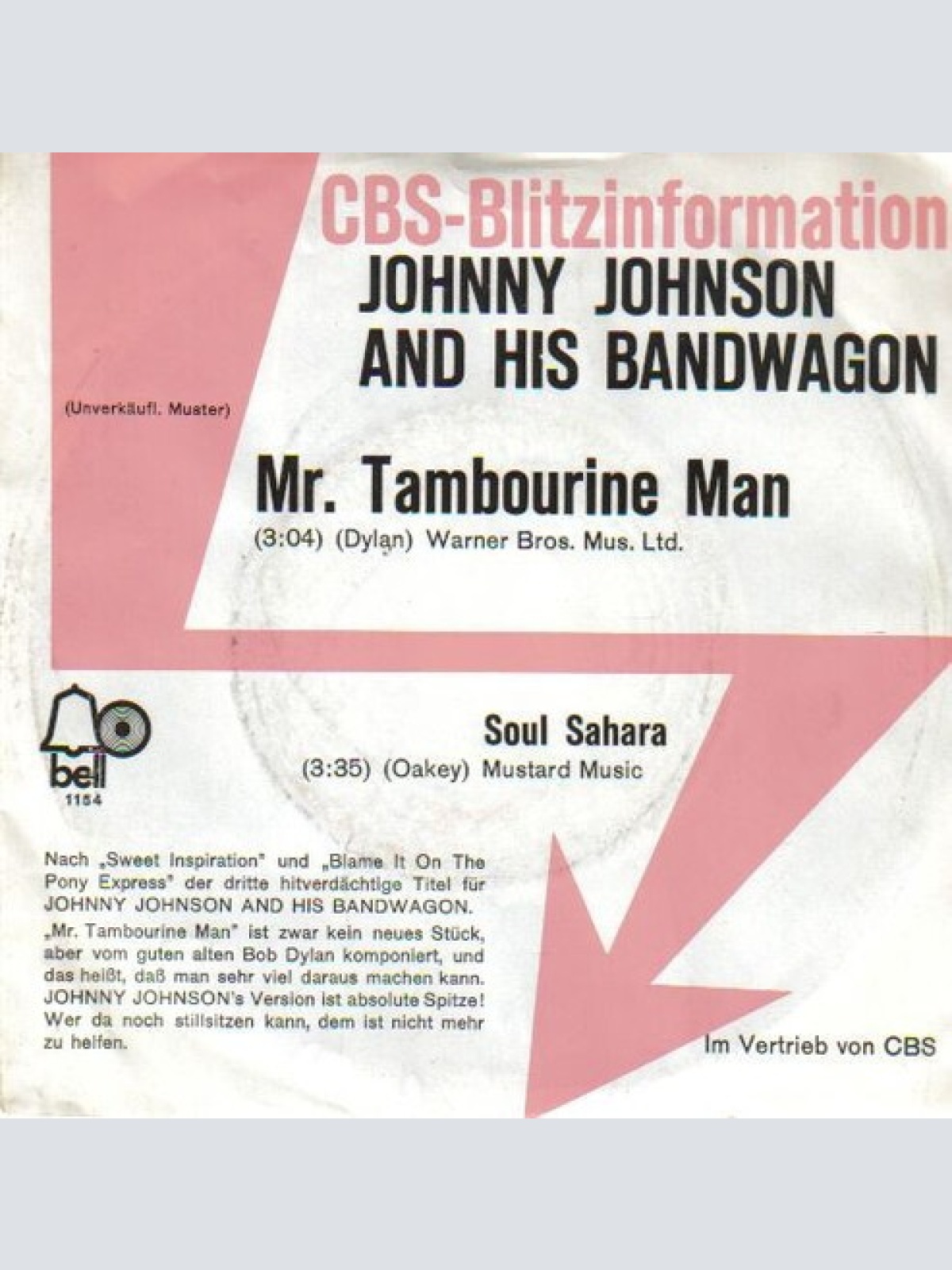 7", Single, Promo Johnny Johnson And The Bandwagon - Mr. Tambourine Man