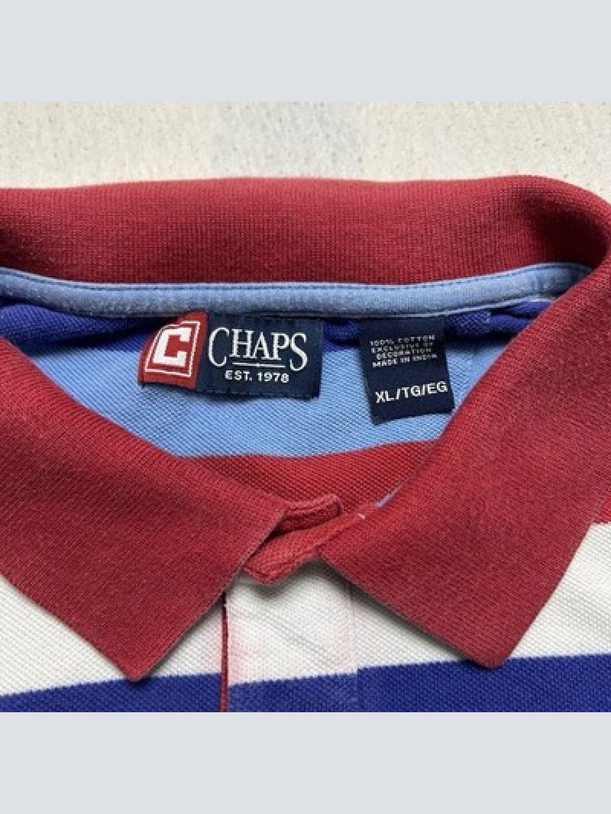 Chaps (Ralph Lauren) Vintage Poloshirt Gestreift Herren Größe XL Maße auf Fotos