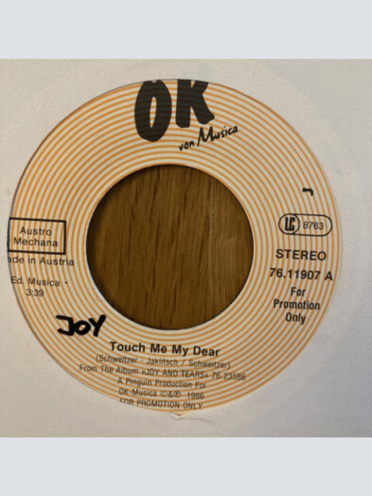 Joy (9) - Touch Me My Dear  (7", Single, Promo)