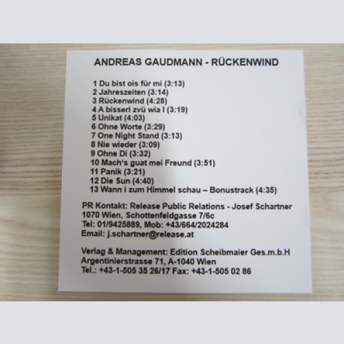 CD / ANDREAS GAUDMANN - RÜCKENWIND- PREISER REC.  / PROMO / MUSTER / AUSTRIA /