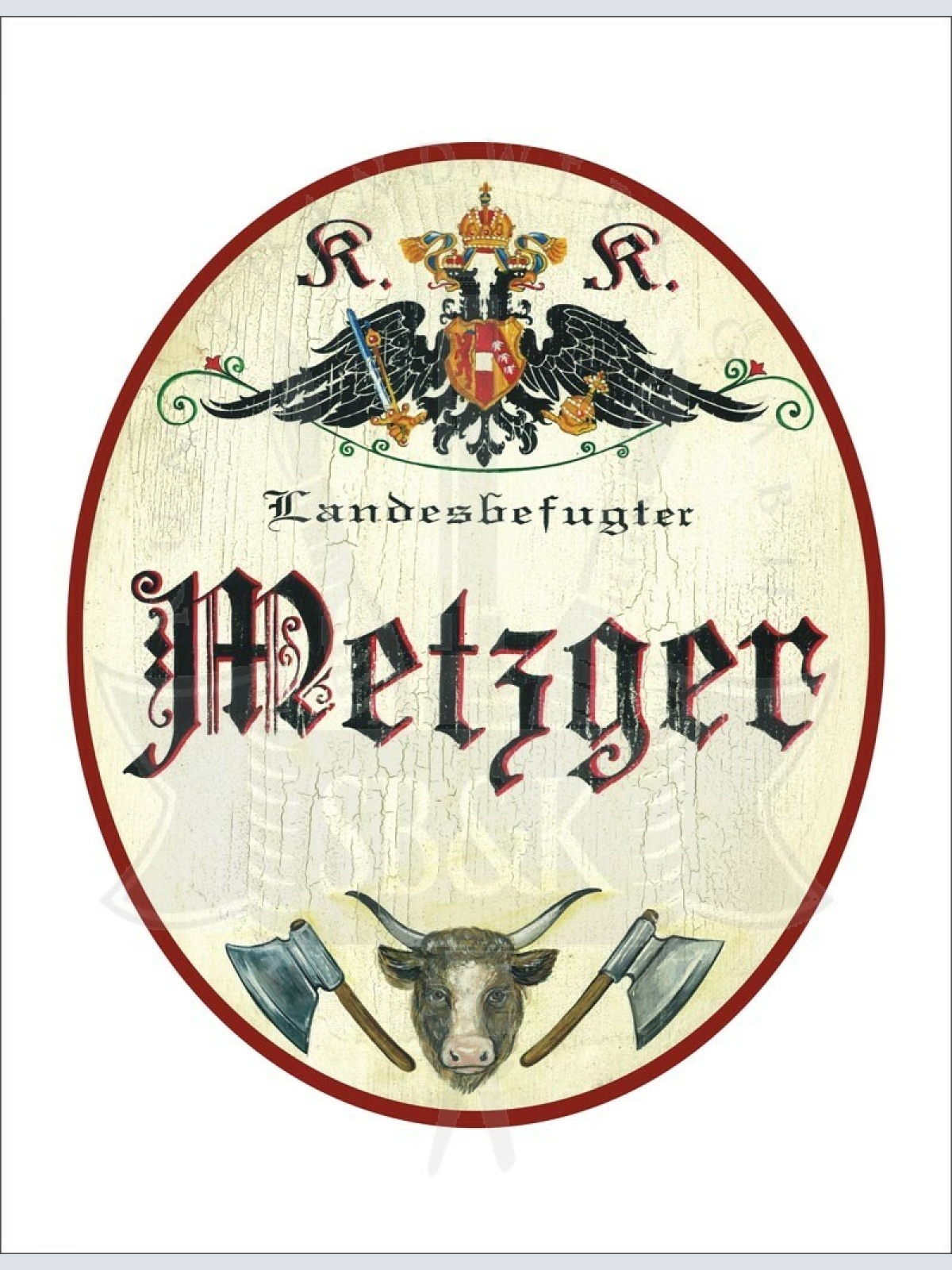 KuK Nostalgie Holzschild - Landesbefugter Metzger - Ochse Fleischerbeil TH