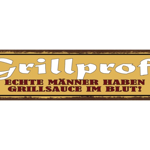 Schild Grill Profi Echte Männer Haben Sauce Im Blut BBQ 46 x 10 Blech od. Holz