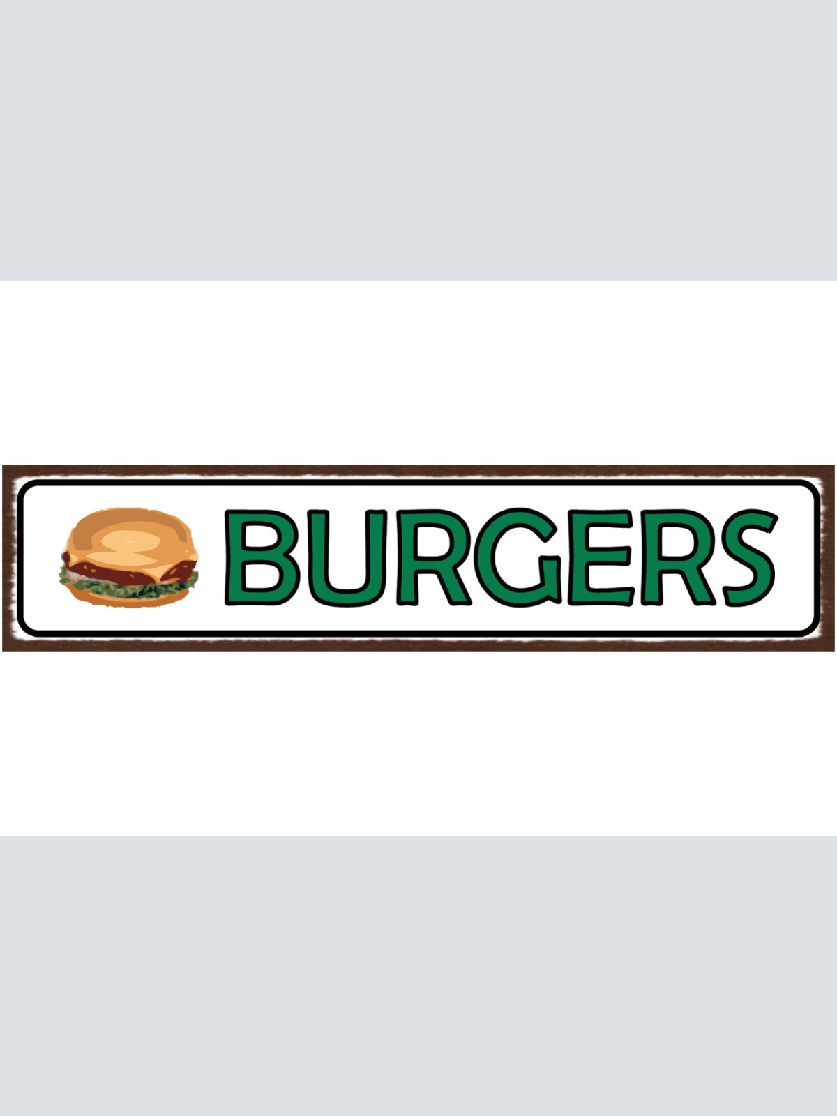 Schild Burgers Fast Food Restaurant Hamburger Grill 46 x 10 Blech od. Holz