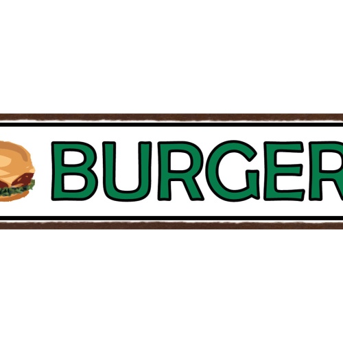 Schild Burgers Fast Food Restaurant Hamburger Grill 46 x 10 Blech od. Holz