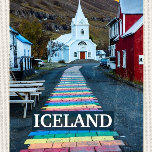 Schild Iceland Island Seydisfjordur Kirche 12x18 20x30 30x40 Blech od. Holz