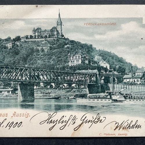Gruss aus Aussig Ústí nad Labem Stadt Elbe Brücke Schiff Tschechien 410674 C