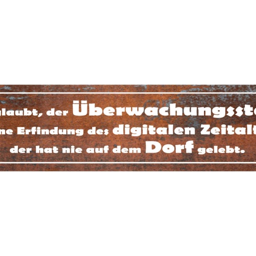 Schild Überwachungsstaat Dorf Digitales Zeitalter Paranoia 46 x 10 Blech od.Holz